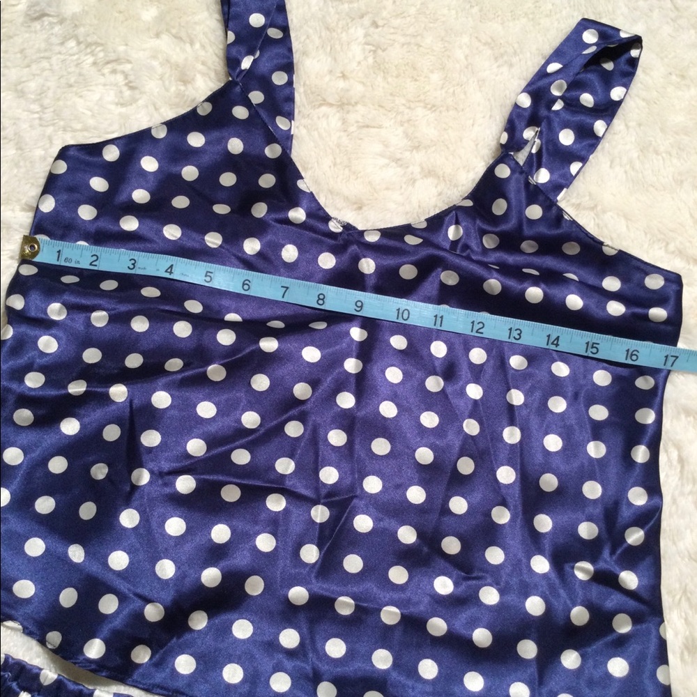 🌀2XHP!🌀VINTAGE | Satin Blue Silver Polka Dot PJs - Picture 6 of 12